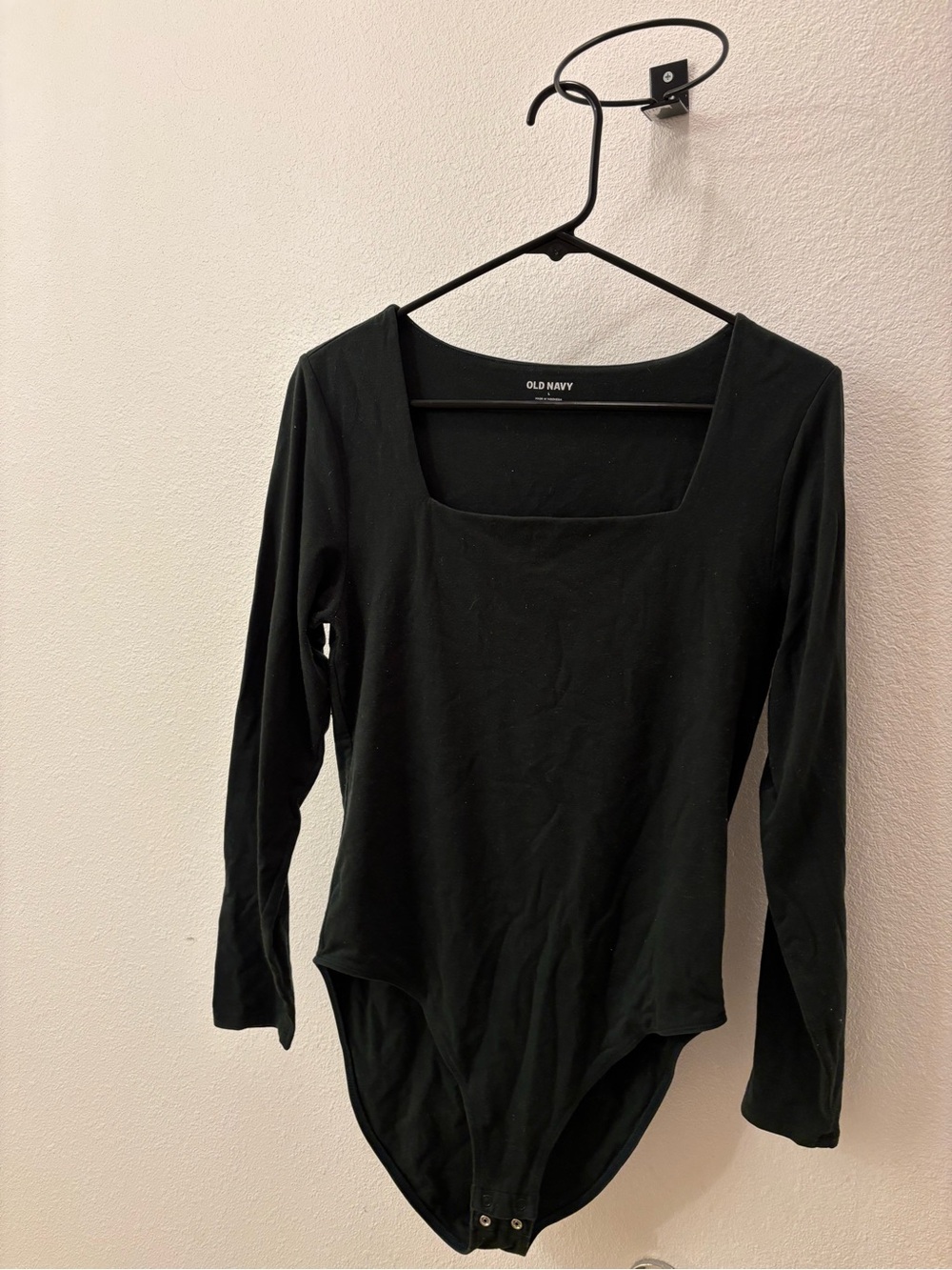 Old Navy Dark Green Long-Sleeve Square Neck Bodysuit with Snap Closure